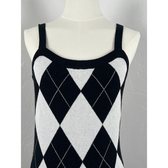ARGYLE Sweater Midi Dress Black White Light Grey (Womens: Large) - Picture 2 of 8